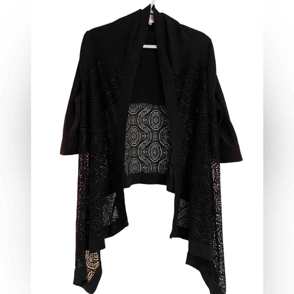Sady & lu black knit lace high low sweater
